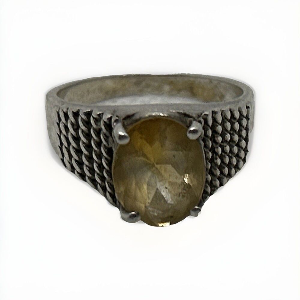 Vintage Citrine Zircon Ring  925 Sterling Silver Ring Oval Cut size 7